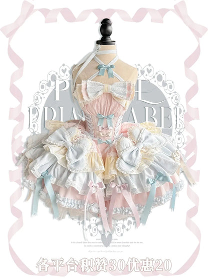 New Girls Birthday Lolita Dress 2025 Spring and Summer Women's Tube Top Satin Bowknot Slim Pettiskirt Short Mini Party Dress SS69