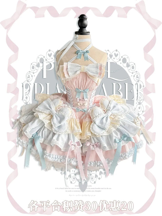 New Girls Birthday Lolita Dress 2025 Spring and Summer Women's Tube Top Satin Bowknot Slim Pettiskirt Short Mini Party Dress SS69