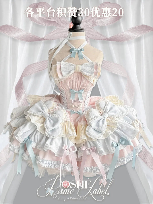 New Girls Birthday Lolita Dress 2025 Spring and Summer Women's Tube Top Satin Bowknot Slim Pettiskirt Short Mini Party Dress SS69