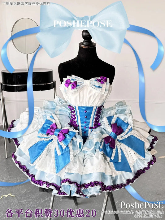 New Girls Birthday Lolita Dress 2025 Spring and Summer Women's Tube Top Satin Bowknot Slim Pettiskirt Short Mini Party Dress SS69