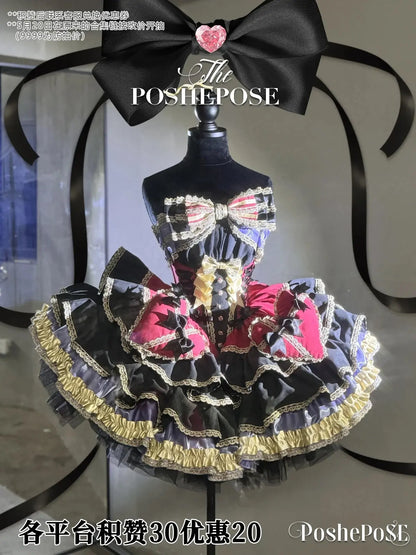 New Girls Birthday Lolita Dress 2025 Spring and Summer Women's Tube Top Satin Bowknot Slim Pettiskirt Short Mini Party Dress SS69