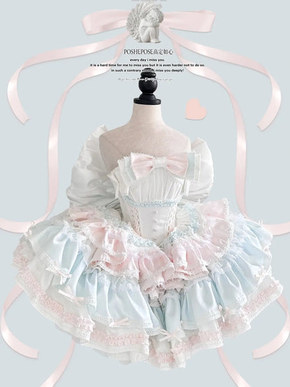 New Girls Birthday Lolita Dress 2025 Spring and Summer Women's Tube Top Satin Bowknot Slim Pettiskirt Short Mini Party Dress SS69