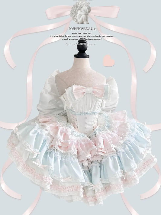 New Girls Birthday Lolita Dress 2025 Spring and Summer Women's Tube Top Satin Bowknot Slim Pettiskirt Short Mini Party Dress SS69