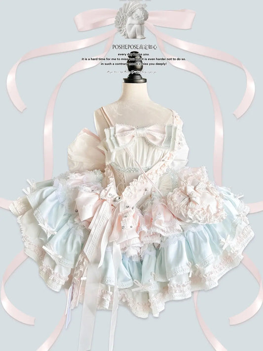 New Girls Birthday Lolita Dress 2025 Spring and Summer Women's Tube Top Satin Bowknot Slim Pettiskirt Short Mini Party Dress SS69