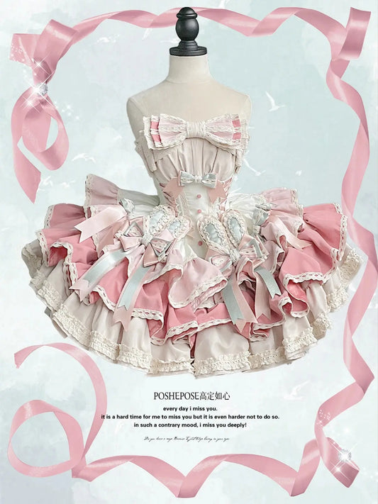 New Girls Birthday Lolita Dress 2025 Spring and Summer Women's Tube Top Satin Bowknot Slim Pettiskirt Short Mini Party Dress SS69