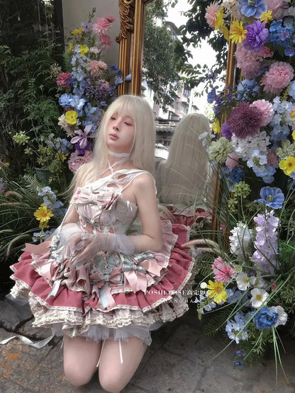 New Girls Birthday Lolita Dress 2025 Spring and Summer Women's Tube Top Satin Bowknot Slim Pettiskirt Short Mini Party Dress SS69