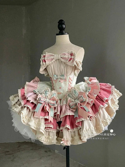 New Girls Birthday Lolita Dress 2025 Spring and Summer Women's Tube Top Satin Bowknot Slim Pettiskirt Short Mini Party Dress SS69