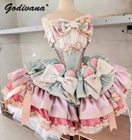 New Girls Birthday Lolita Dress 2025 Spring and Summer Women's Tube Top Satin Bowknot Slim Pettiskirt Short Mini Party Dress SS69