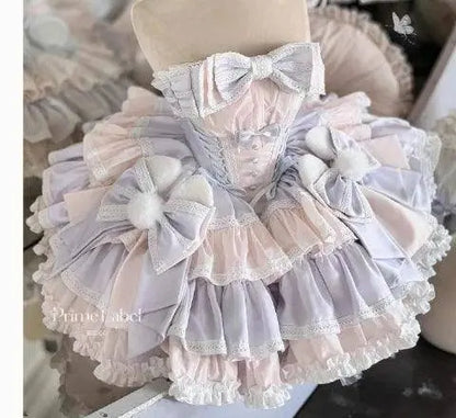 New Girls Birthday Lolita Dress 2025 Spring and Summer Women's Tube Top Satin Bowknot Slim Pettiskirt Short Mini Party Dress SS69
