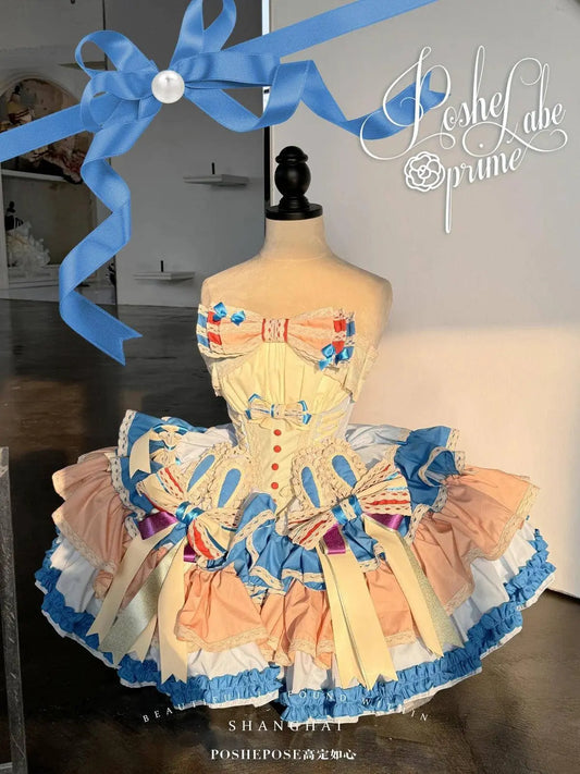 New Girls Birthday Lolita Dress 2025 Spring and Summer Women's Tube Top Satin Bowknot Slim Pettiskirt Short Mini Party Dress SS69