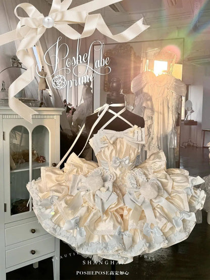 New Girls Birthday Lolita Dress 2025 Spring and Summer Women's Tube Top Satin Bowknot Slim Pettiskirt Short Mini Party Dress SS69