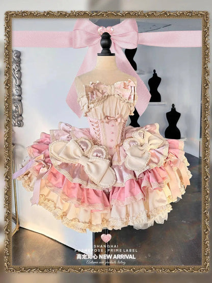 New Girls Birthday Lolita Dress 2025 Spring and Summer Women's Tube Top Satin Bowknot Slim Pettiskirt Short Mini Party Dress SS69