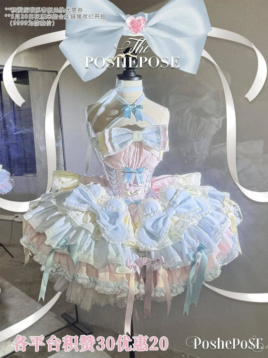 New Girls Birthday Lolita Dress 2025 Spring and Summer Women's Tube Top Satin Bowknot Slim Pettiskirt Short Mini Party Dress SS69