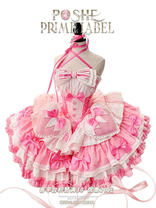 New Girls Birthday Lolita Dress 2025 Spring and Summer Women's Tube Top Satin Bowknot Slim Pettiskirt Short Mini Party Dress SS69