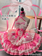 New Girls Birthday Lolita Dress 2025 Spring and Summer Women's Tube Top Satin Bowknot Slim Pettiskirt Short Mini Party Dress SS69