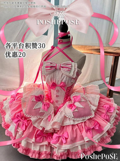 New Girls Birthday Lolita Dress 2025 Spring and Summer Women's Tube Top Satin Bowknot Slim Pettiskirt Short Mini Party Dress SS69