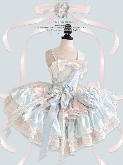New Girls Birthday Lolita Dress 2025 Spring and Summer Women's Tube Top Satin Bowknot Slim Pettiskirt Short Mini Party Dress SS69