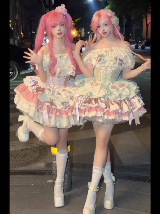 New Girls Birthday Lolita Dress 2025 Spring and Summer Women's Tube Top Satin Bowknot Slim Pettiskirt Short Mini Party Dress SS69