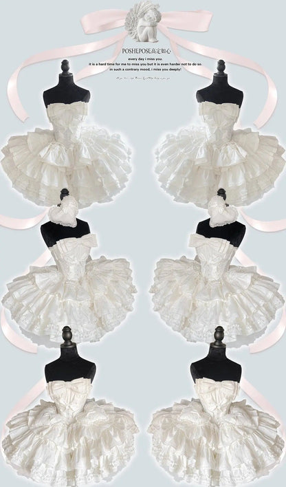 New Girls Birthday Lolita Dress 2025 Spring and Summer Women's Tube Top Satin Bowknot Slim Pettiskirt Short Mini Party Dress SS69