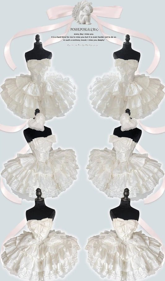 New Girls Birthday Lolita Dress 2025 Spring and Summer Women's Tube Top Satin Bowknot Slim Pettiskirt Short Mini Party Dress SS69