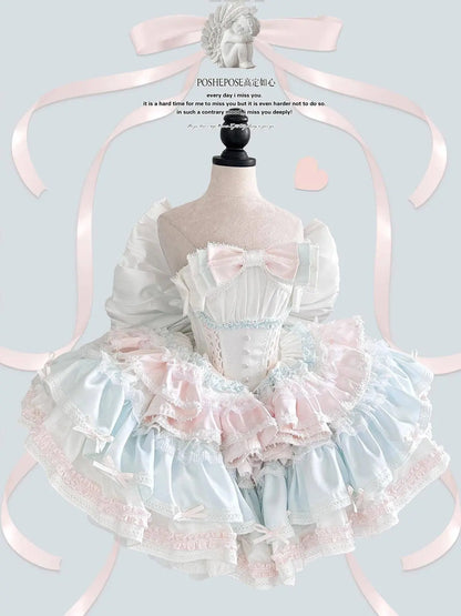 New Girls Birthday Lolita Dress 2025 Spring and Summer Women's Tube Top Satin Bowknot Slim Pettiskirt Short Mini Party Dress SS69