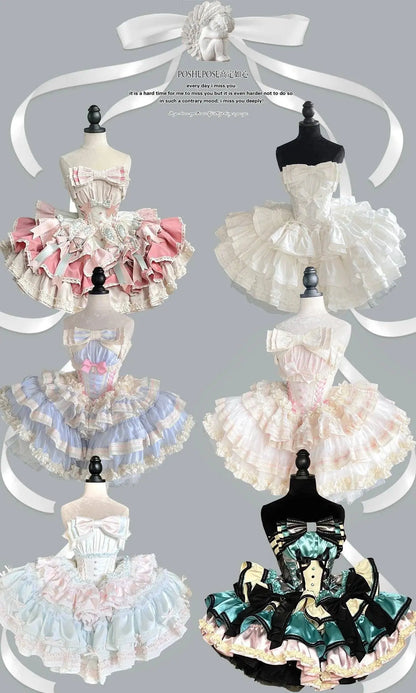 New Girls Birthday Lolita Dress 2025 Spring and Summer Women's Tube Top Satin Bowknot Slim Pettiskirt Short Mini Party Dress SS69
