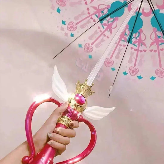 New Sailor Magic Moon Stick Umbrella Transparent Sailormoon Paraguas for Women Girls Luminous Umbrellas Rain Gear Kids Gifts SS69