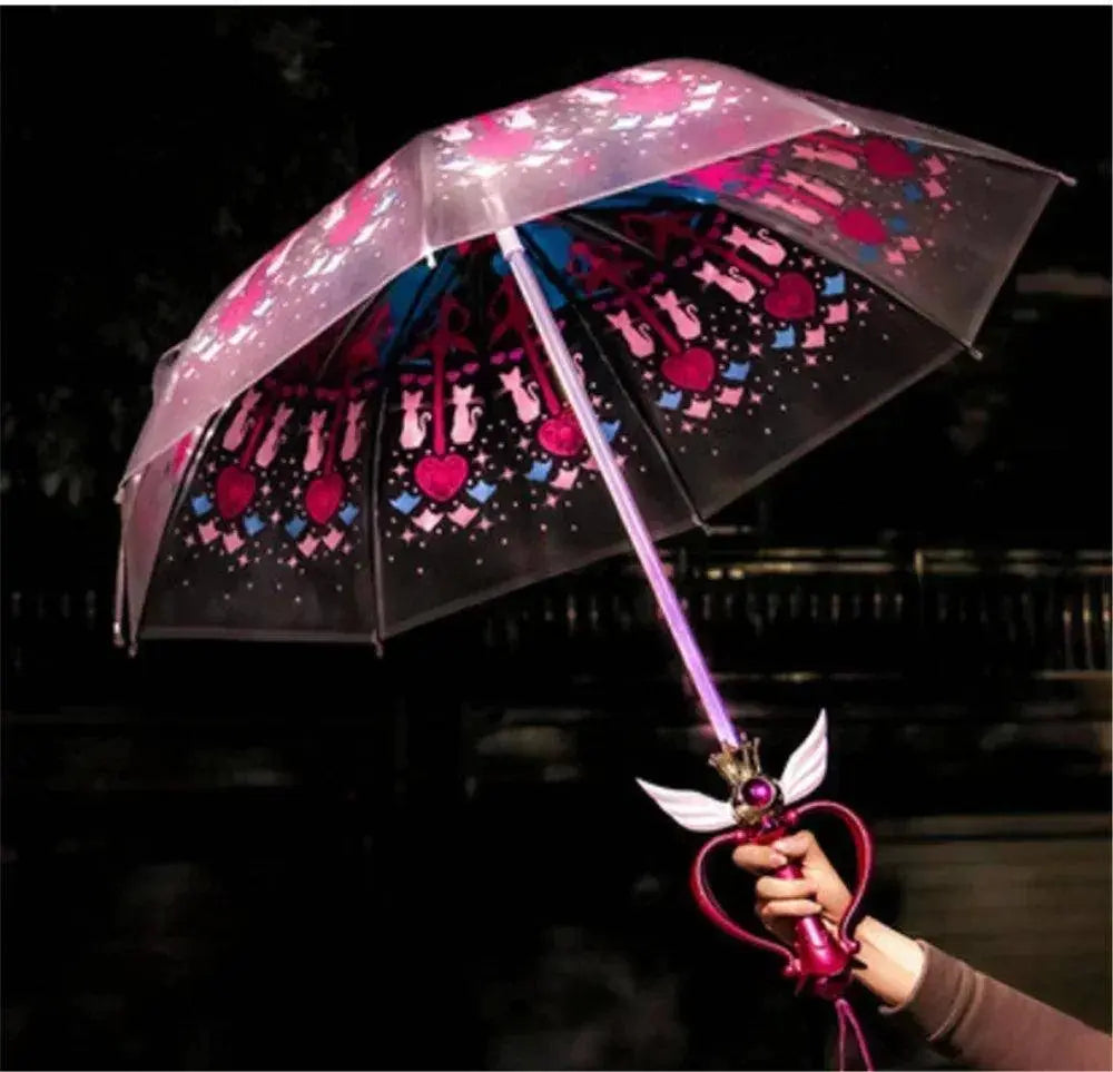 New Sailor Magic Moon Stick Umbrella Transparent Sailormoon Paraguas for Women Girls Luminous Umbrellas Rain Gear Kids Gifts SS69