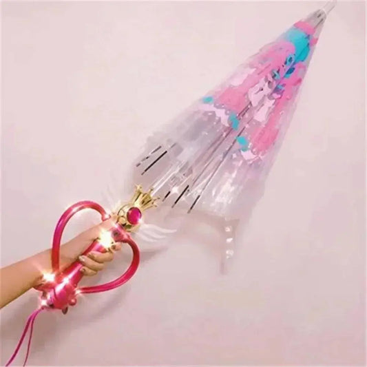 New Sailor Magic Moon Stick Umbrella Transparent Sailormoon Paraguas for Women Girls Luminous Umbrellas Rain Gear Kids Gifts SS69