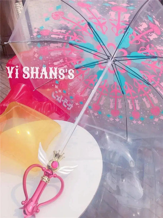 New Sailor Magic Moon Stick Umbrella Transparent Sailormoon Paraguas for Women Girls Luminous Umbrellas Rain Gear Kids Gifts SS69