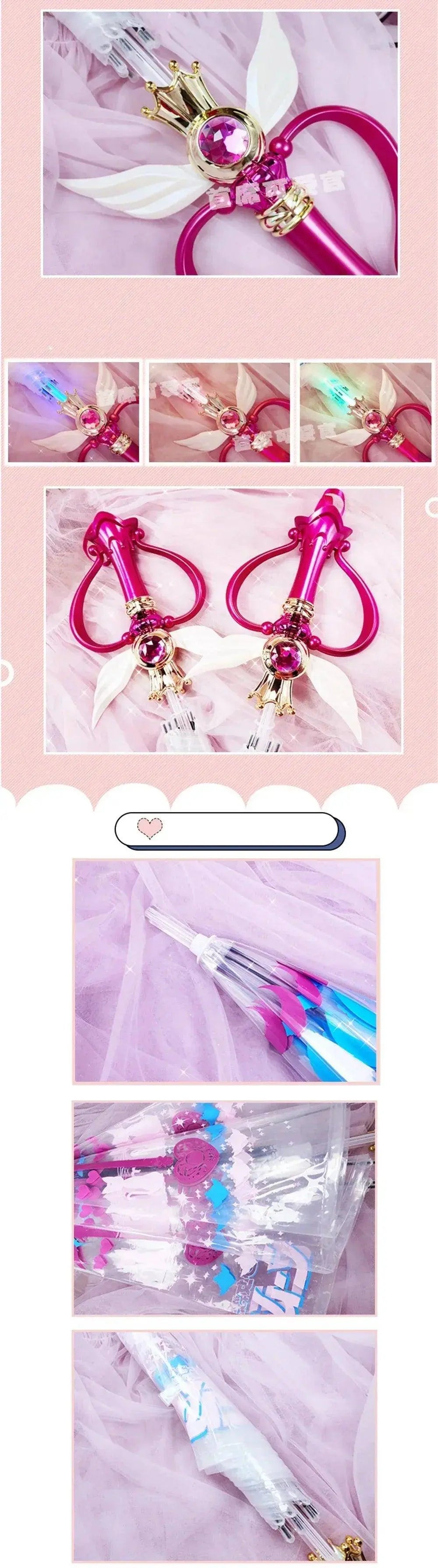 New Sailor Magic Moon Stick Umbrella Transparent Sailormoon Paraguas for Women Girls Luminous Umbrellas Rain Gear Kids Gifts SS69
