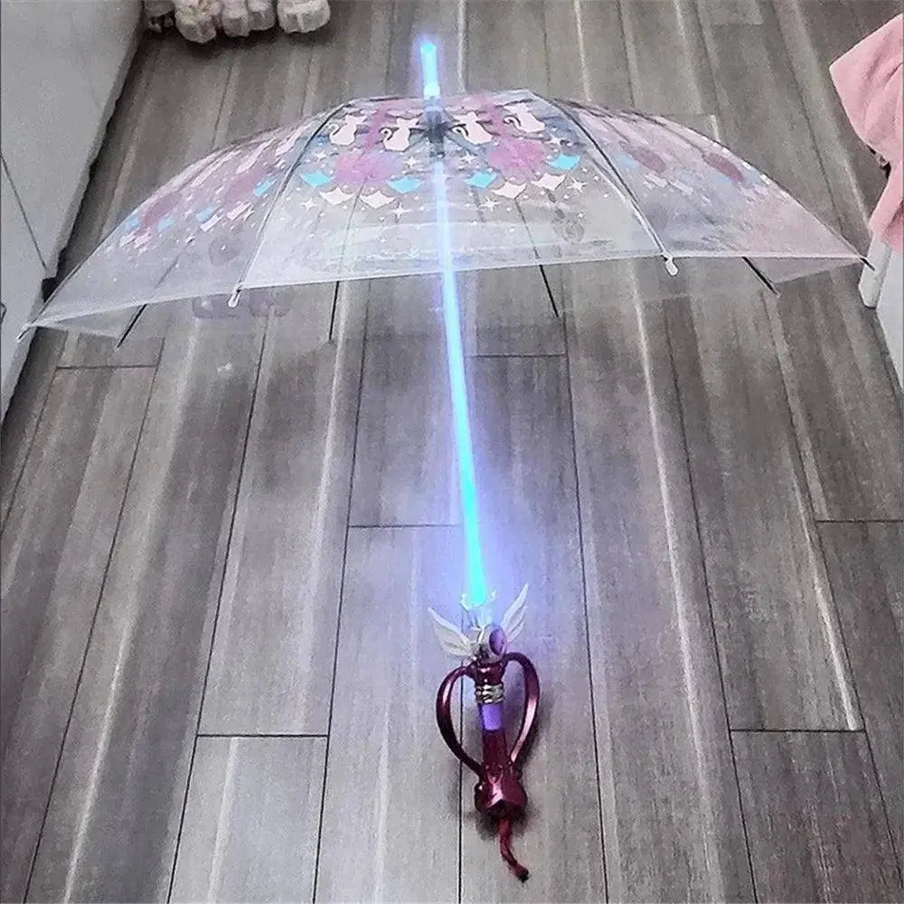New Sailor Magic Moon Stick Umbrella Transparent Sailormoon Paraguas for Women Girls Luminous Umbrellas Rain Gear Kids Gifts SS69