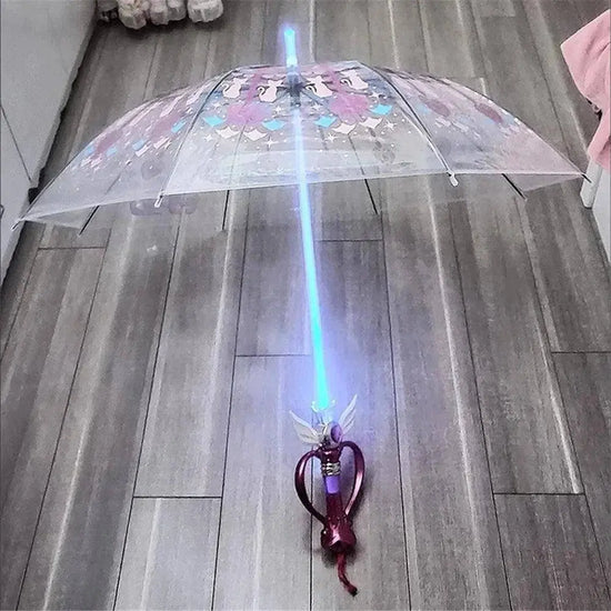 New Sailor Magic Moon Stick Umbrella Transparent Sailormoon Paraguas for Women Girls Luminous Umbrellas Rain Gear Kids Gifts SS69