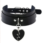 New Sexy Harajuku PU Leather Chain Heart Pendant Necklaces Women Men Punk Neck Gothic Black Pink Choker Necklace Cool Collar - SS69