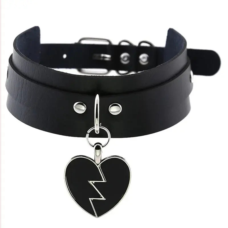 New Sexy Harajuku PU Leather Chain Heart Pendant Necklaces Women Men Punk Neck Gothic Black Pink Choker Necklace Cool Collar - SS69