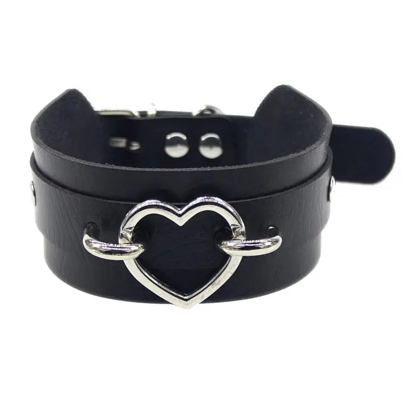 New Sexy Harajuku PU Leather Chain Heart Pendant Necklaces Women Men Punk Neck Gothic Black Pink Choker Necklace Cool Collar - SS69