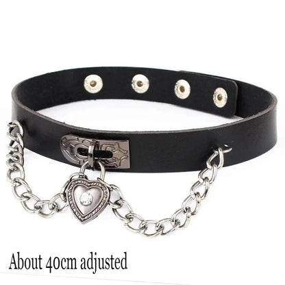 New Sexy Harajuku PU Leather Chain Heart Pendant Necklaces Women Men Punk Neck Gothic Black Pink Choker Necklace Cool Collar - SS69