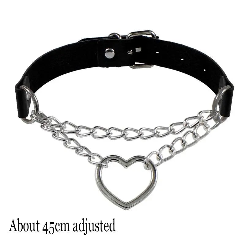 New Sexy Harajuku PU Leather Chain Heart Pendant Necklaces Women Men Punk Neck Gothic Black Pink Choker Necklace Cool Collar - SS69