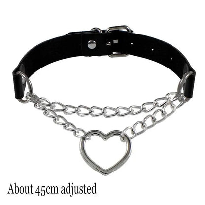 New Sexy Harajuku PU Leather Chain Heart Pendant Necklaces Women Men Punk Neck Gothic Black Pink Choker Necklace Cool Collar - SS69
