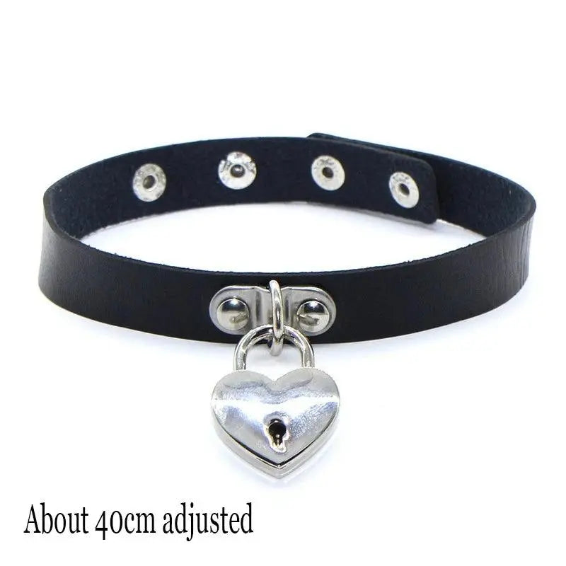 New Sexy Harajuku PU Leather Chain Heart Pendant Necklaces Women Men Punk Neck Gothic Black Pink Choker Necklace Cool Collar - SS69