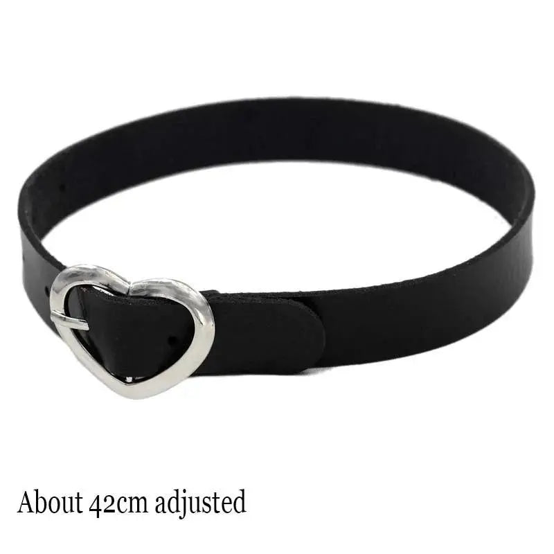 New Sexy Harajuku PU Leather Chain Heart Pendant Necklaces Women Men Punk Neck Gothic Black Pink Choker Necklace Cool Collar - SS69
