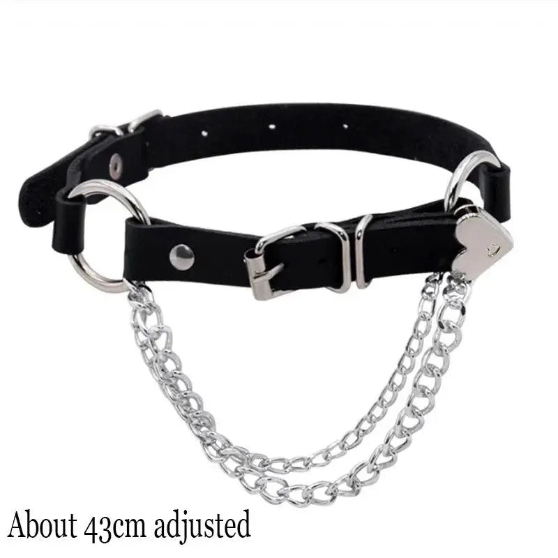 New Sexy Harajuku PU Leather Chain Heart Pendant Necklaces Women Men Punk Neck Gothic Black Pink Choker Necklace Cool Collar - SS69