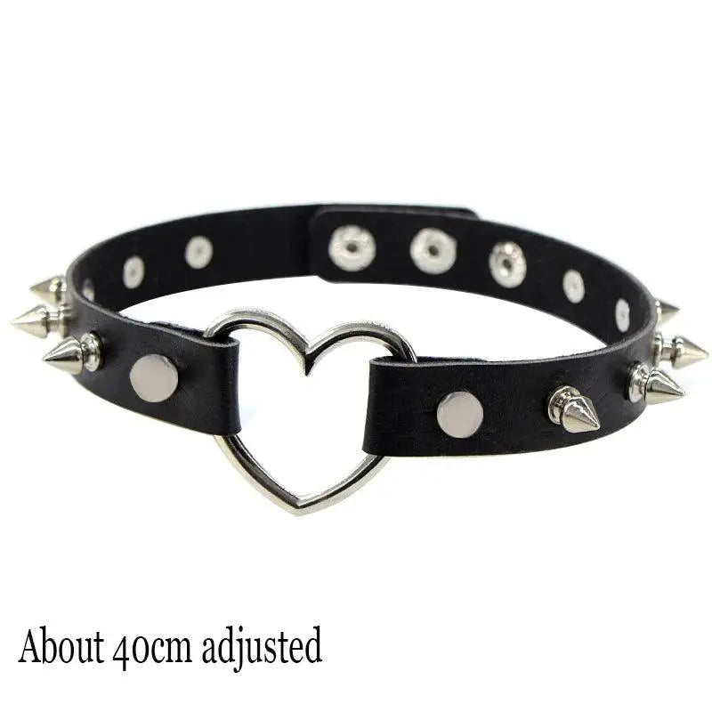New Sexy Harajuku PU Leather Chain Heart Pendant Necklaces Women Men Punk Neck Gothic Black Pink Choker Necklace Cool Collar - SS69