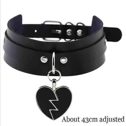 New Sexy Harajuku PU Leather Chain Heart Pendant Necklaces Women Men Punk Neck Gothic Black Pink Choker Necklace Cool Collar - SS69