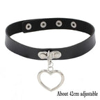 New Sexy Harajuku PU Leather Chain Heart Pendant Necklaces Women Men Punk Neck Gothic Black Pink Choker Necklace Cool Collar - SS69