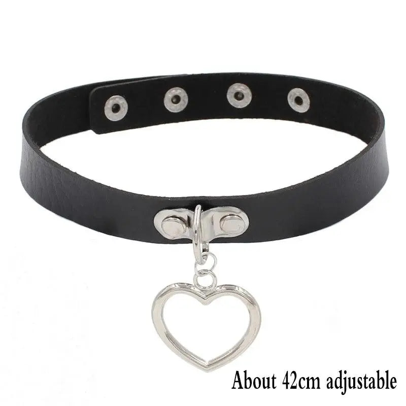 New Sexy Harajuku PU Leather Chain Heart Pendant Necklaces Women Men Punk Neck Gothic Black Pink Choker Necklace Cool Collar - SS69