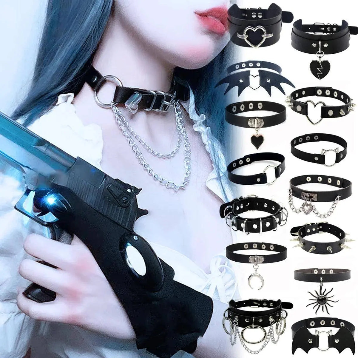 New Sexy Harajuku PU Leather Chain Heart Pendant Necklaces Women Men Punk Neck Gothic Black Pink Choker Necklace Cool Collar - SS69