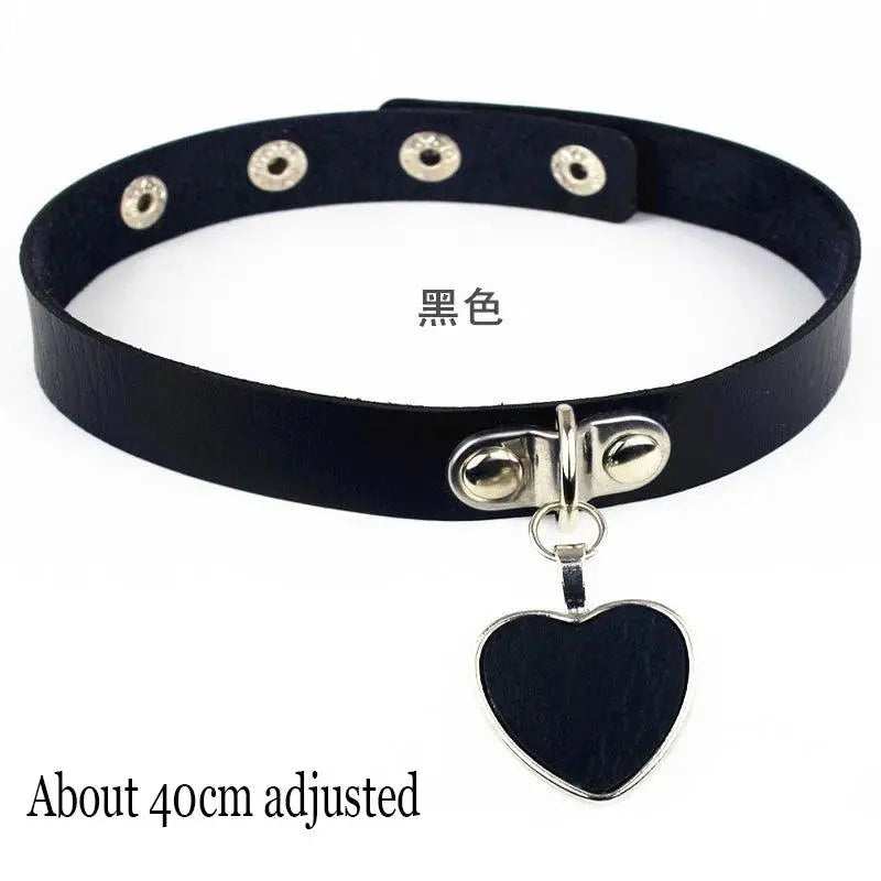 New Sexy Harajuku PU Leather Chain Heart Pendant Necklaces Women Men Punk Neck Gothic Black Pink Choker Necklace Cool Collar - SS69