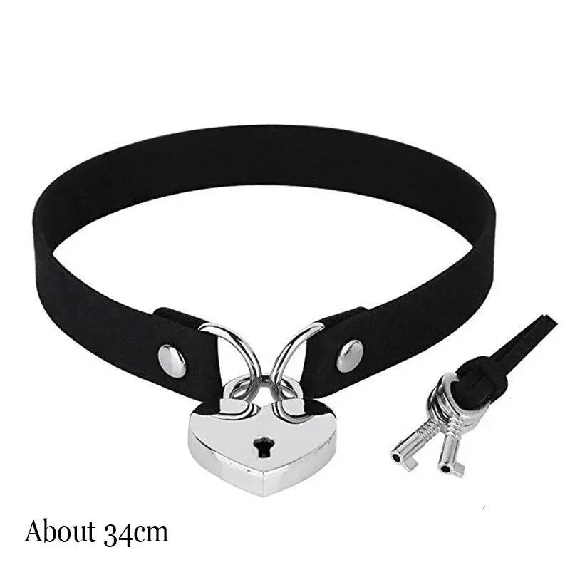 New Sexy Harajuku PU Leather Chain Heart Pendant Necklaces Women Men Punk Neck Gothic Black Pink Choker Necklace Cool Collar - SS69