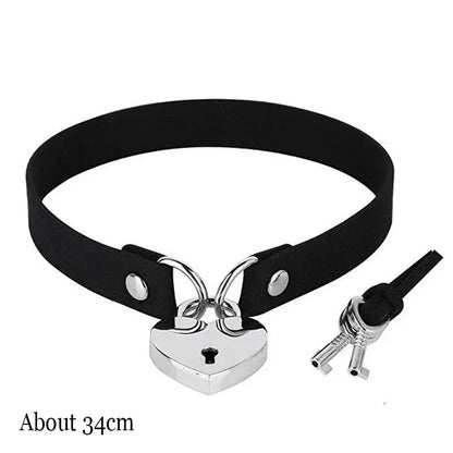 New Sexy Harajuku PU Leather Chain Heart Pendant Necklaces Women Men Punk Neck Gothic Black Pink Choker Necklace Cool Collar - SS69